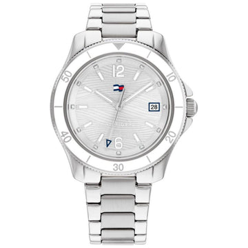 Γυναικείο ρολόι Tommy Hilfiger Brooke 1782512, με μπρασελέ σε ασημί χρώμα από ανοξείδωτο ατσάλι και ασημί καντράν με λειτουργία ημερομηνίας.